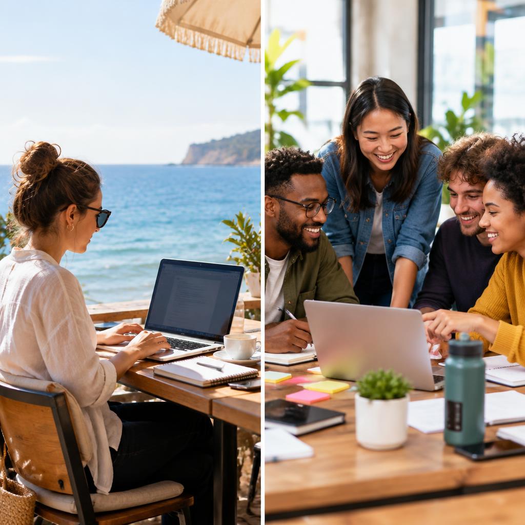 Remote professional and a team working together